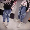 Moda Kids Jeans para Roupas de Meninos Bebê Boys Bolsos Do Lado Denim Macacões Calças Crianças Estudantes Meninos Calças Hip Hop 7 8 9 Anos G1220