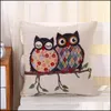 Cushion/Decorative Pillow Home Textiles & Garden Jacquard Flower Cushion Er Cotton Linen Owl Pattern Room Decorative Square Sofa Cases 45X45