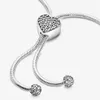 100% 925 Sterling Silver Adjustable Pave Heart Clasp Snake Chain Slider Bracelet Fashion Women Wedding Engagement Jewelry Accessories