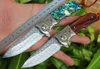 EDC pocket flipper folding blade knife vg10 damascus steel drop point blades rosewood abalone shell handle ball bearing knive