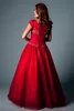 Kırmızı Balo Uzun Mütevazı Gelinlik Modelleri ile Cap Kollu Kare Boncuklu Kristaller Kabarık Kat Uzunluk Kız Gençler Resmi Balo Parti Elbiseler