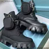 Mannen Rois Nylon Doek Combat Laarzen Top Monolith Leather Enkel Martin Boot met Pouch Battle Shoes Rubberen Sole Platform Shoe Big Size