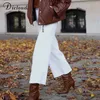 DICLOUD Casual gamba larga jeans bianchi donna vita alta moda autunno inverno allentato streetwear donna pantaloni lunghi con tasche LJ201029