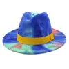 Tie dye Jazz Cap for Women Men Wide Brim Hats Formal Hat Man Panama Hat Woman Felt Fedora Caps mens Trilby Chapeau Fashion Accessories NEW