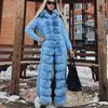 Yoloagain зима теплые женщины с капюшоном натуральный енот натуральный лисиц меховые кардиган свитер х-длинные 120-125 201120