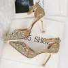Kadınlar Yaz 9.5 cm Yüksek Topuklu Kristal Lüks Tasarım Sandalet Lady Glitter Bling Pompaları Sequins Düğün Gelin Sandles Askı Ayakkabı