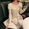 Knit One Piece Dress Korean 2021 Spring Long Sleeve Slim Sweater Dress Women Casual Elegant Office Knit Dress Female Winter Cute Y0118