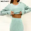 WOTWOY Knitting Cashmere Pullover and Skirt Two Piece Set Women Slim Fit Cropped Tops Autumn Elegant Sweater Outfits 220221