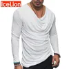 Helion 2021 primavera t shirt uomo moda piega design solido t-shirt manica lunga hip hop streetwear slim fit tshirt da uomo top 220214