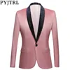 PYJTRL Hommes Châle Revers Pêche Rose Velours Slim Fit Blazers De Mariage Marié Robe De Bal Tuxdudo Manteau Hombre Plus La Taille Costume Veste LJ201103