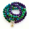 6mm 108 contas de oração Mala colar ou pulseira lótus charme budista mala jóias amethysts chrysocolla pulseira frisada mulheres B1205