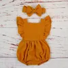 Organisk bomullsflickor kläder sommar Ny dubbel gasväv barn ruffle romper jumpsuit pannband dammig rosa lekdräkt för nyfödda 3m 26747096