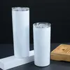 20oz Sublimatie Skinny Tumblers Lege Witte Rechte Cup met Deksel Stro Roestvrij staal Drinken Vacuüm Geïsoleerde Mok WWQ