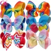 12 stuks / partij 4.5 "Rainbow Hair Bows met Clips voor Kinderen Meisjes Handgemaakte Gedrukt Lint Lagen Bows Haarspelden Haaraccessoires LJ201226