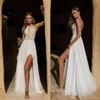 Sexy Asaf Dadush Lace Wedding Dresses High Side Split Backless Chiffon Beach Wedding Dress Bridal Gowns Vestidos De Novia robe de mariée