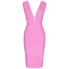 Ocstrade Summer 2020 Kvinnor Klipp ut Bandage Klänning Bodycon Sexig Double Deep V Neck Pink Rayon Evening Party F1130