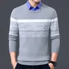 Männer Herbst Winter Casual Marke Warme Pullover Pullover Drehen Unten Hemd Kragen Stricken Muster Outfits Mantel 201221
