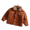 韓国の冬の幼児の赤ちゃんのジャケット2020子供の子供のオーバーコートコーデュロイトップベルトの毛皮のベビートップコート女の子冬のコート1-6年LJ201125