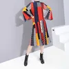 Koreanischen Stil Frauen Lange Flare Hülse Bunte Gedruckt Kleid Rot Patchwork A-Line Dame Stilvolle Midi Party Kleid Robe 5780 201028