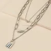 Fashion Lock Heart Necklace Chokers Silver gold chains multi layer wrap collar necklaces women Hip Hop fashion jewelry will and sandy gift