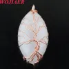 WOJIAER Natural Stone Tree of Life Pendants Rose Gold Wire Wrap Tree Amethysts Opal Women Men Charm Jewelry BO920