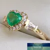 Fashion Heart Shape Green Stone Ring Luxury Zircon Band Promise Love Wedding Engagement Rings Jewelry for Women Gifts