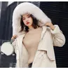 Зимняя мода корейская рубашка мех воротник толстый черный капюшон большой размер женщин зимняя теплое пух