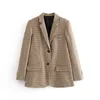Aachoae Office Ladies Plaid Blazer Long Sleeve Loose Houndstooth Suit Coat Jacket Women Single Breasted Blazers Female 201201