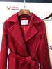 Veste femme haut de gamme classique ondulation d'eau manteau de cachemire femme longue section automne hiver manteau de cachemire mode veste rouge 201102