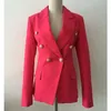 CALIDAD SUPERIOR Nuevo Diseñador Chaqueta Chaqueta Mujer Botones de León de Metal Chaqueta de Doble Botonadura Abrigo Exterior Tamaño S-XXL Rosa Roja 201201