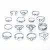 S2678 Bohemian Fashion Jewelry Knuckle Ring Set Silver Bee Chain Heart Geometric Round Stacking Rings Midi Rings Sets 12pcs/set