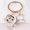 Cute Cartoon Animal Character Keychain Alloy Exquisite Crayon Small New White Dog Couple Key Ring Small Fresh Bag Pendant