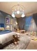 Lampadario moderno nordico LED Lampadario decorativo per camera dei bambini semplice e creativa Illuminazione Lampada a sospensione per camera da letto con sfera di vetro rosa/blu