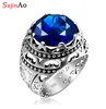 Cluster Rings Silver 925 For Men Real Round Carve Sapphire Gemstone Ring Vintage Luxury Ethnic Fine Jewelry5346696