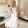 Plus Size Chiffon A Line Wedding Dresses V Neck Lace Appliques Long Sleeve Bridal Gowns Sweep Train Boho Garden