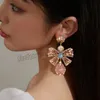 여성 패션 워터 드롭 크리스탈 귀걸이 귀걸이 귀걸이에 대 한 한국어 럭셔리 핑크 라인 석 Bowknot 드롭 귀걸이