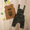 Verão criança bebê meninos dois pedaço roupas casuais mangas tanque de impressão top veste camo macacão outfits conjunto lj201202