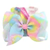 neonata Bambini 8 pollici GRANDE Arcobaleno Firma FIOCCO PER CAPELLI con carta e paillettes accessori moda per bambini con paillettes M146