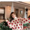 Spring Winter Sweet Lolita Cute Pink Cartoon Strawberry Peach Snowflake Knit Women Casual Pullover loose Sweater Long Style Top 201017