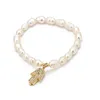 Barock Frhwater Pearl Beads Armband Guldplätering Zirconia Hand EY Pearl Armband