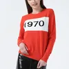 2022GG femmes 1970 lettre pull à manches longues pull chaud mode étoile haut lettre 1970 tricot hauts fille femme 7HBF