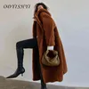 Elegant Women Faux Teddy Jacket Winter Hooded Big Lapel Imitation Lamb Fur Coat Plus Size 3XL Long Warm Outwear Female D106 211220