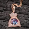 Fine Quality Jewelry Iced Out Custom Memorial Necklace Pendant Iced Out Zircon Money Bag Modeling Diy Custom Photo Pendant Necklace Crystal