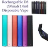 Wiederaufladbare Einweg-Vape-Pen E-Zigaretten-Keramik-Hülsen D8-Starter-Kits leer 1,0 ml dicke Ölvapes 280mAh-Batterie-Batterie-kundenspezifisches Verdampfer-Stift-Gerät