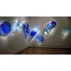 Aqua Flower Plates Handmade Blown Glass Wall Lamp Sconce Modern Blue Teal Color Murano Art Hanging Lamps