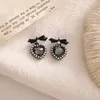 S2782 Fashion Jewelry S925 Silver Post Earrings For Women Cute Black Bow Heart Pearl Dangle Stud Earrings