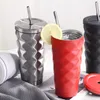 stainless steel insulated cup Vacuum Flasks Thermos 600ml Insulated Car Coffee Mug Travel Drink Bottle with Straw Y200106