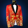 Pyjtrl xale masculino lapela estilo chinês bordado slim fit blazer design vermelho cantor preto cenário figurin blazer para homens regulares 201104