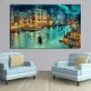 JQHYART A small town at night Moat building ship Painting Canvas Wall Art Picture On Prints Poster Home Decor Canvas No Frame Y200102