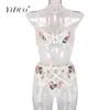 Yiduo Lingeie Ropa interior para mujer Malla blanca Bordado Floral Transparente Bralette Lencería Set Sexy Women Bra 3 pieza Set Y1229
